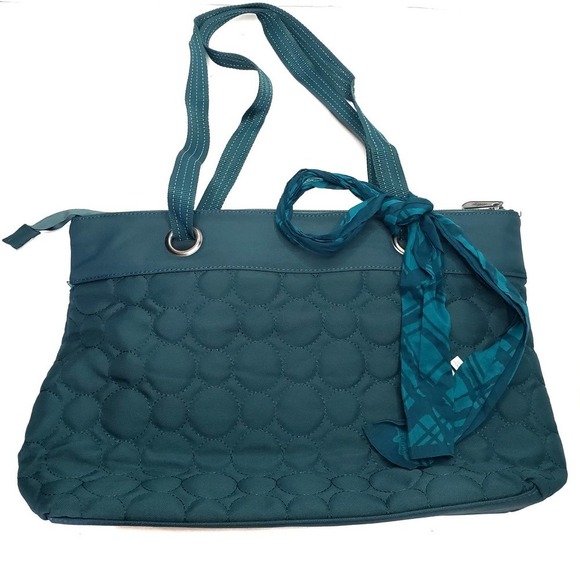 Thirty One Vary You Versatile Bag Tote Teal Blue Quilted Dots - Picture 1 of 10